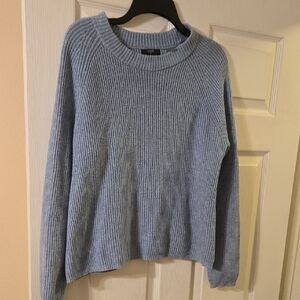 T Tahari Sky Blue Ribbed Crew Neck Sweater